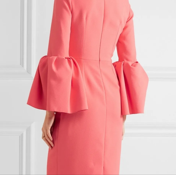 Roksanda MARGOT Crepe Dress Bell Sleeves Fitted Coral Pink size 10 (fits us 6) - Picture 5 of 10